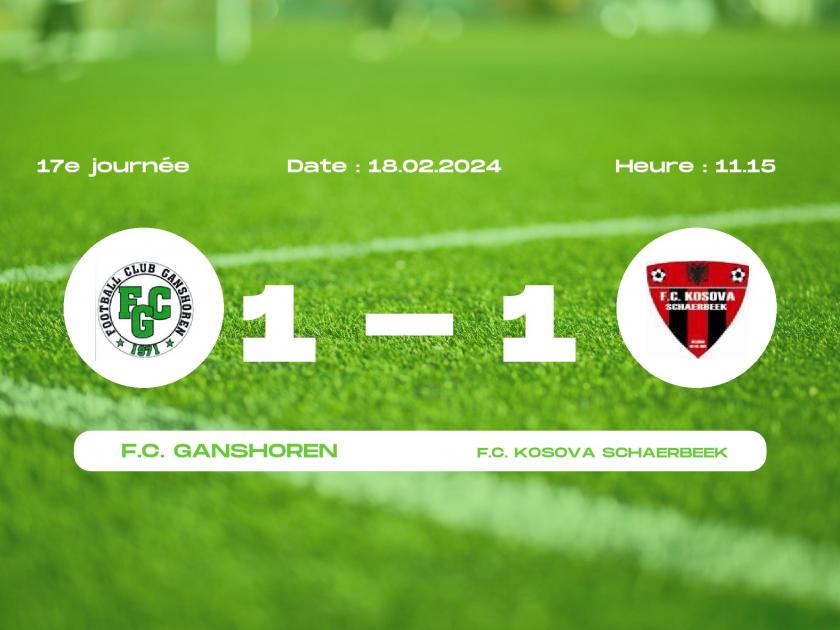 Le Football Club Kosova Schaerbeek et le Football Club Ganshoren font match nul 1 à 1 en Iris League série B des U14 (Brabant ACFF/Bruxelles)